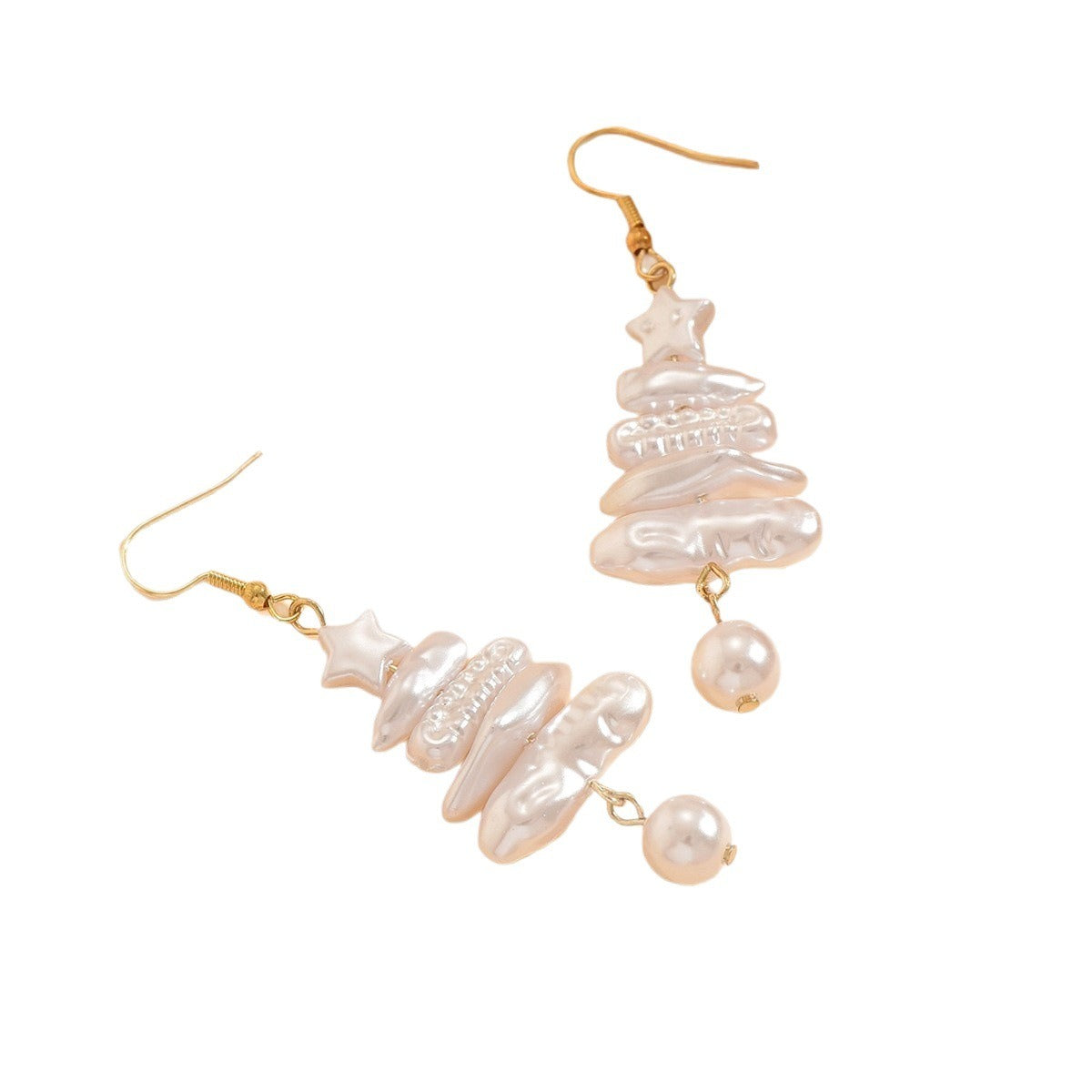 Christmas tree faux pearl earrings on white