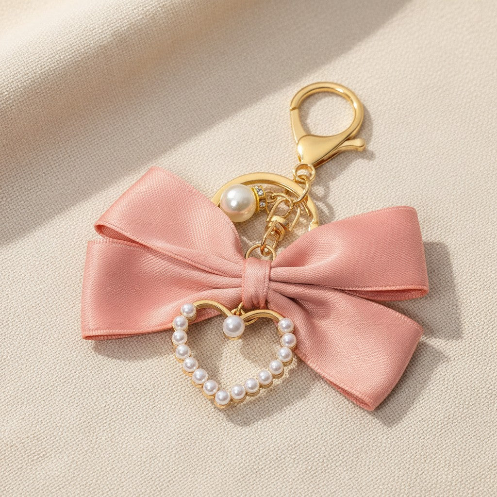 Close up of the faux pearl heart and the gold tone clasp