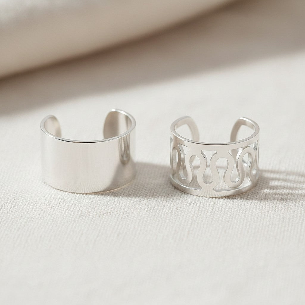 Close up of the gold tone ear cuffs